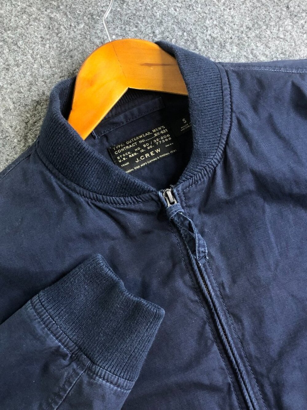 J.Crew Biswing Jacket Mens Small Navy Blue Bomber Full Zip 100% Cotton